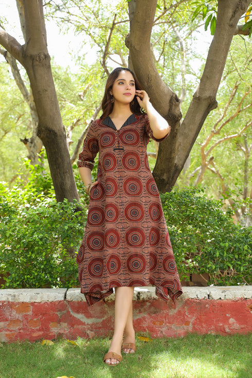 Women Geometric Printed Cotton Ethnic Dresses